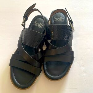 Sofft Black‎ Leather Marisol Snakeskin Strappy Slingback Platform Sandals Size 6